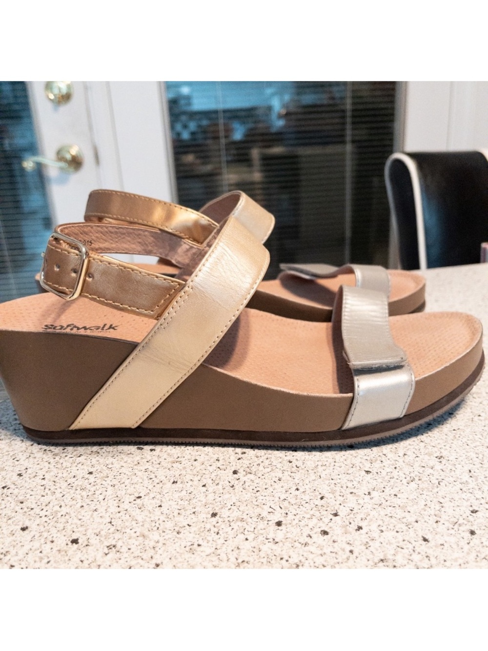 SoftWalk Metallic Gold and Silver Wedge Sandals